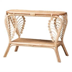 Bowery Hill Modern Bohemian Natural Brown Rattan 2-Tier Console Table