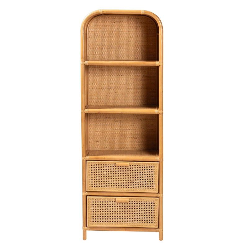 Bowery Hill Modern Bohemian Light Honey Rattan 2-Drawer Bookcase