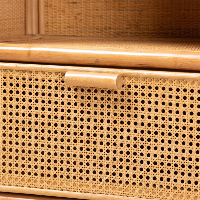 Bowery Hill Modern Bohemian Light Honey Rattan 2-Drawer Bookcase