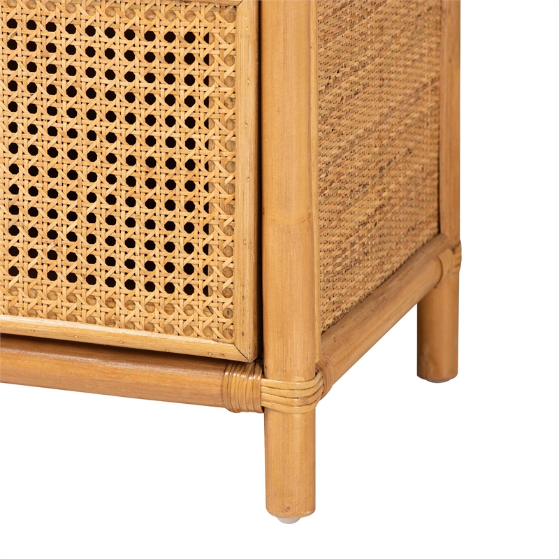 Bowery Hill Modern Bohemian Light Honey Rattan 2-Drawer Bookcase