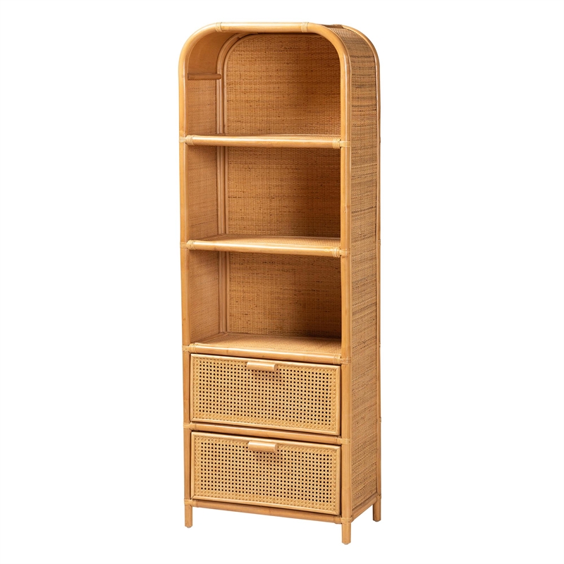 Bowery Hill Modern Bohemian Light Honey Rattan 2-Drawer Bookcase