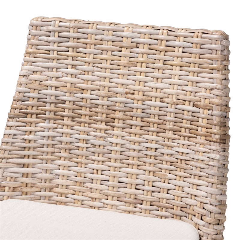 Bowery Hill Gray Rattan and Rustic Taupe Mahogany Wood Counter Stool