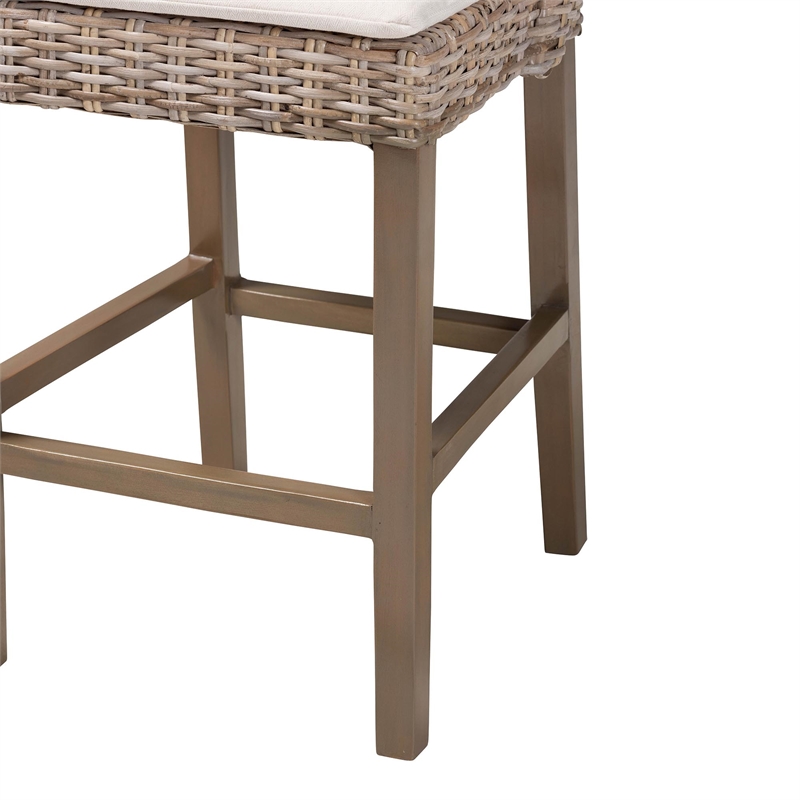 Bowery Hill Gray Rattan and Rustic Taupe Mahogany Wood Counter Stool
