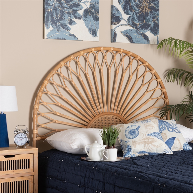 Bowery Hill Bohemian Natural Rattan Queen Size Standalone Headboard