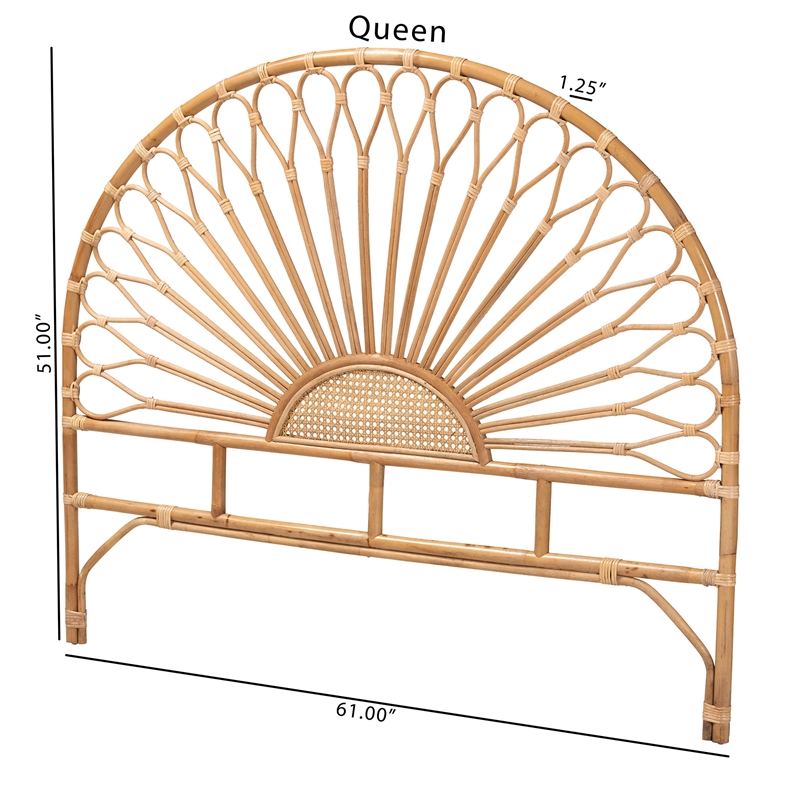 Bowery Hill Bohemian Natural Rattan Queen Size Standalone Headboard