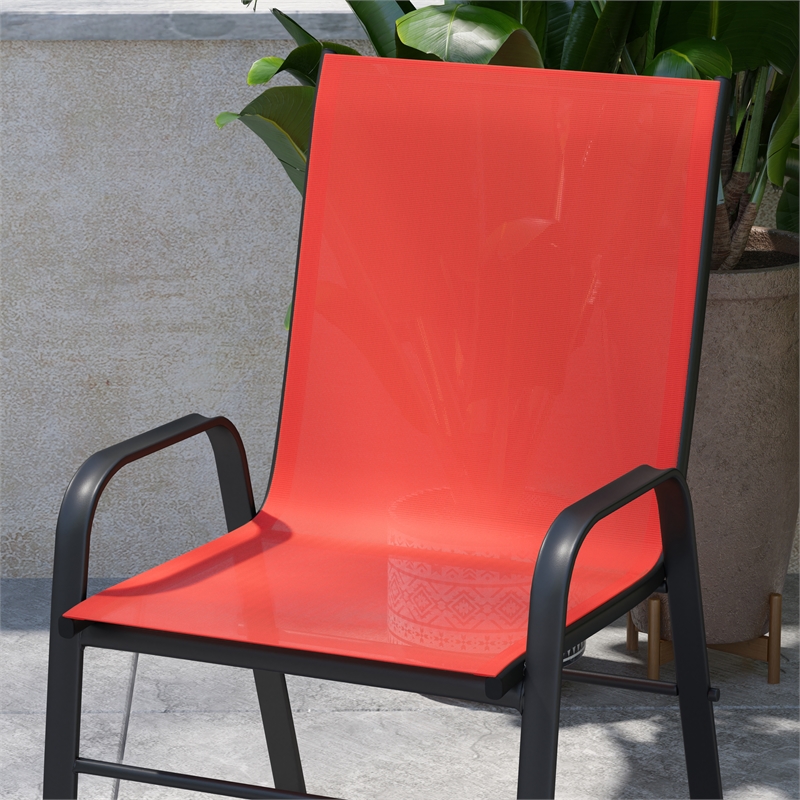 Bowery Hill Modern Metal Patio Stack Chair in Red (Set of 4)