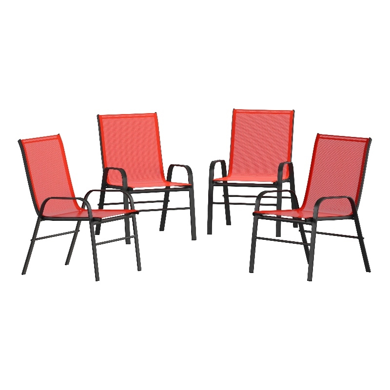 Bowery Hill Modern Metal Patio Stack Chair in Red (Set of 4)
