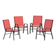 Bowery Hill Modern Metal Patio Stack Chair in Red (Set of 4)