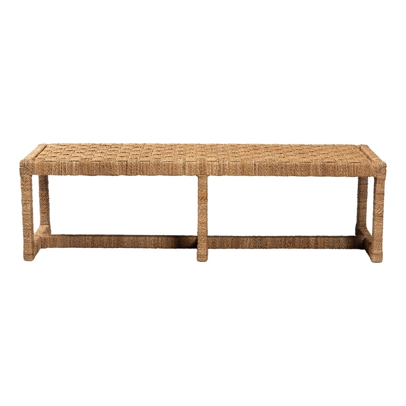 Bowery Hill Bohemian Seagrass and Mahogany Wood Accent Bench