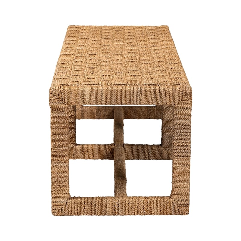 Bowery Hill Bohemian Seagrass and Mahogany Wood Accent Bench