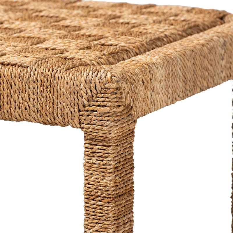 Bowery Hill Bohemian Seagrass and Mahogany Wood Accent Bench