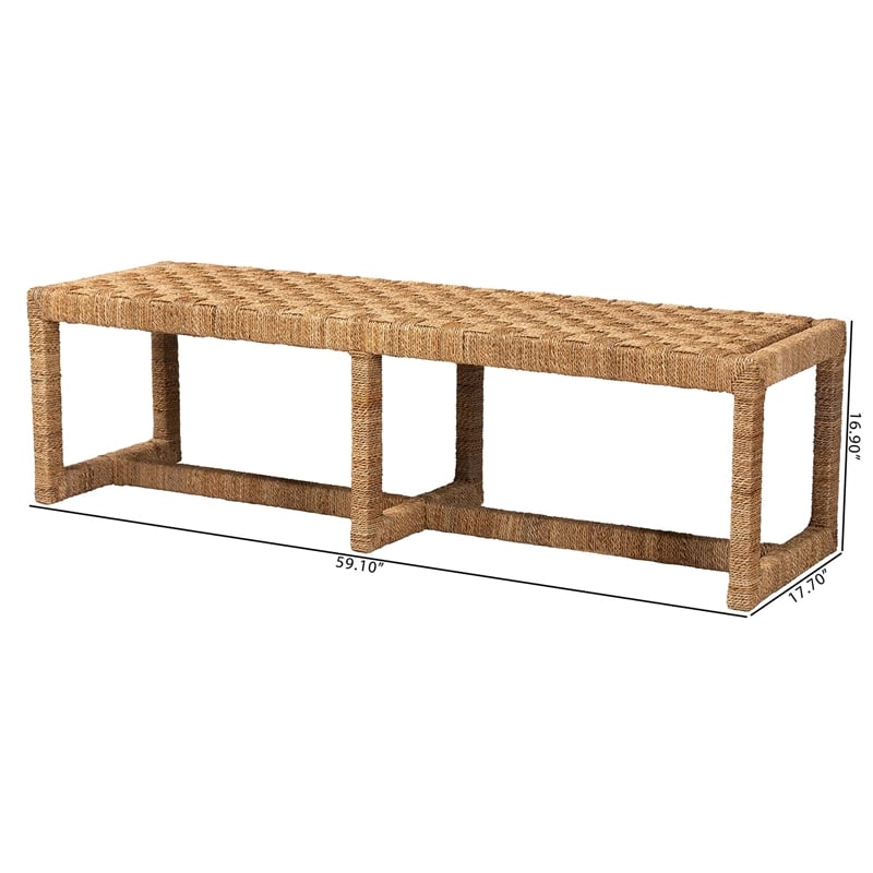 Bowery Hill Bohemian Seagrass and Mahogany Wood Accent Bench