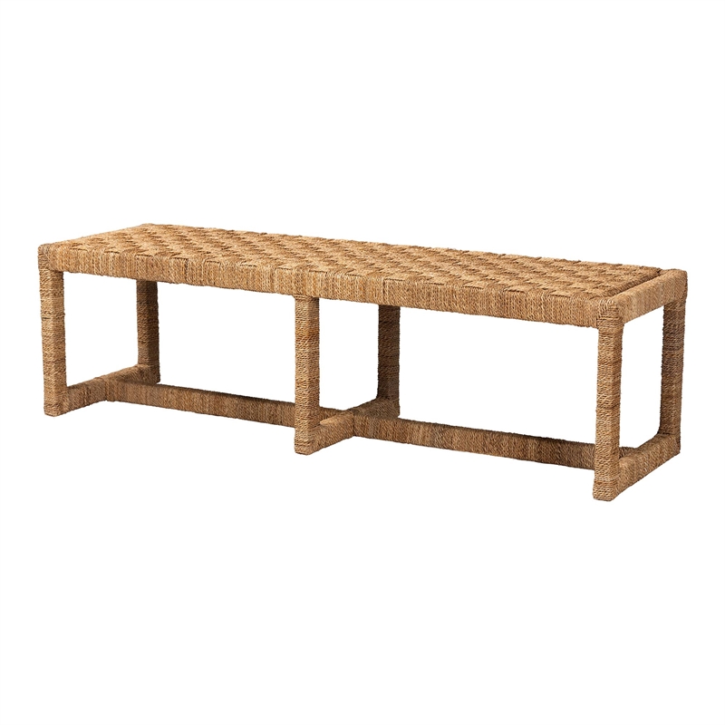 Bowery Hill Bohemian Seagrass and Mahogany Wood Accent Bench