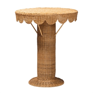 Bowery Hill Bohemian Light Honey Rattan Scalloped Accent Table