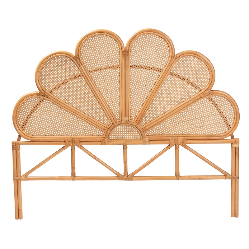 Bowery Hill Modern Bohemian Honey Rattan Queen Size Standalone Headboard