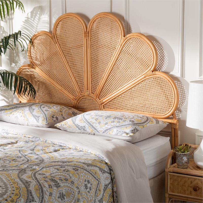 Bowery Hill Modern Bohemian Honey Rattan Queen Size Standalone Headboard