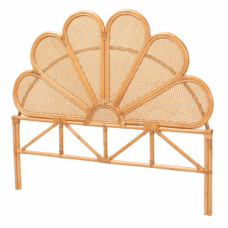 Bowery Hill Modern Bohemian Honey Rattan Queen Size Standalone Headboard