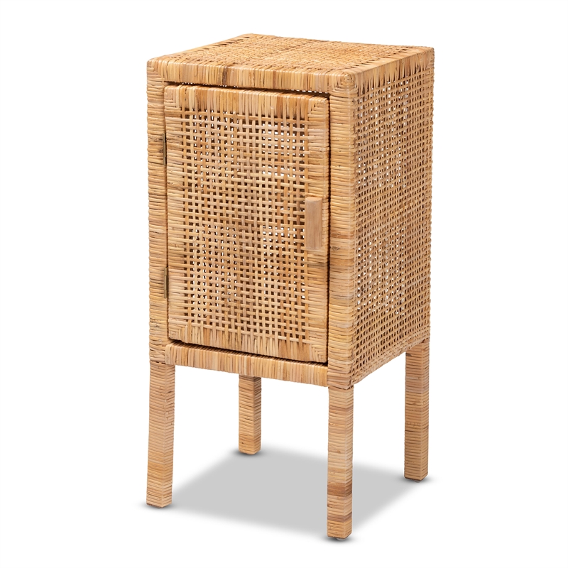 Bowery Hill Modern Bohemian Natural Brown Rattan 1-Door Nightstand