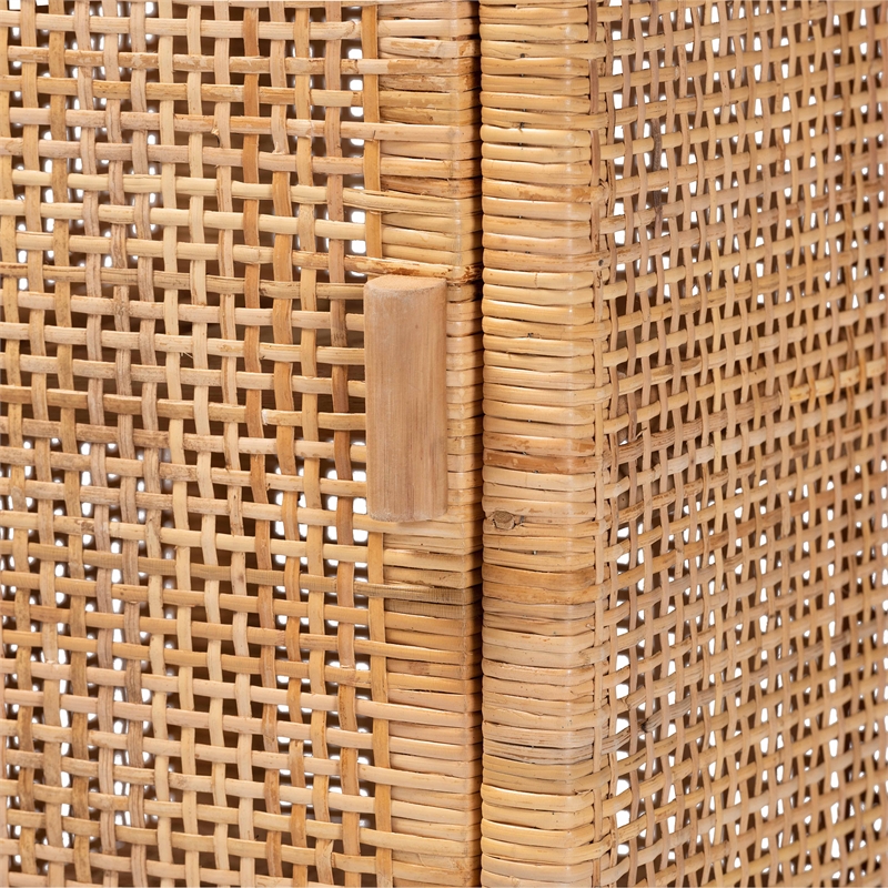 Bowery Hill Modern Bohemian Natural Brown Rattan 1-Door Nightstand