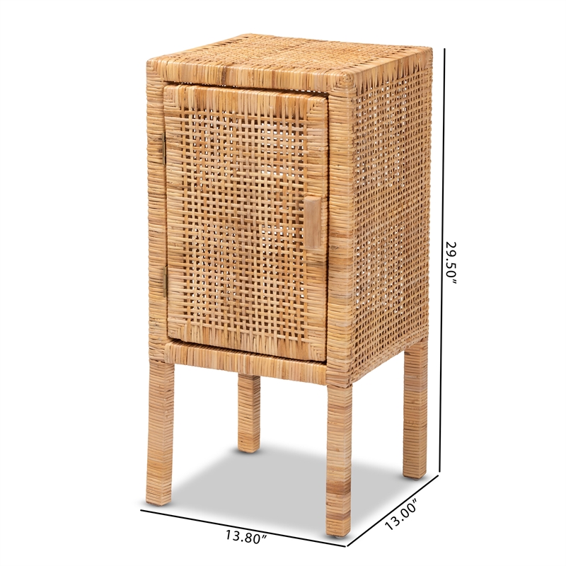 Bowery Hill Modern Bohemian Natural Brown Rattan 1-Door Nightstand