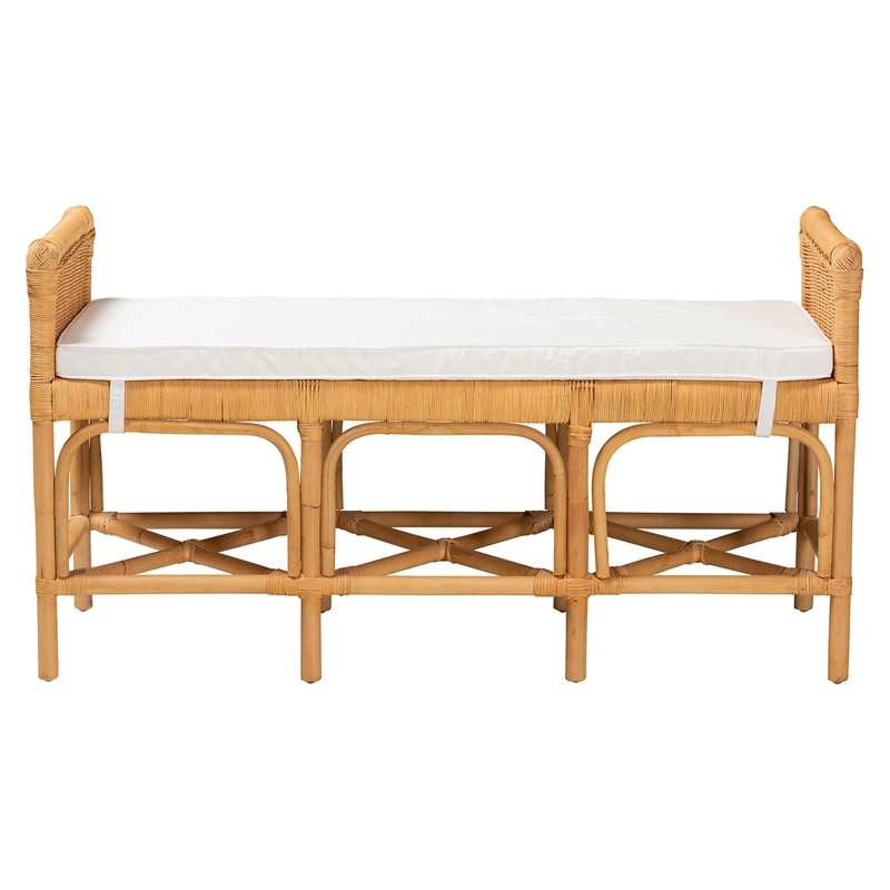 Bowery Hill Contemporary Bohemian Natural Brown Rattan Bench