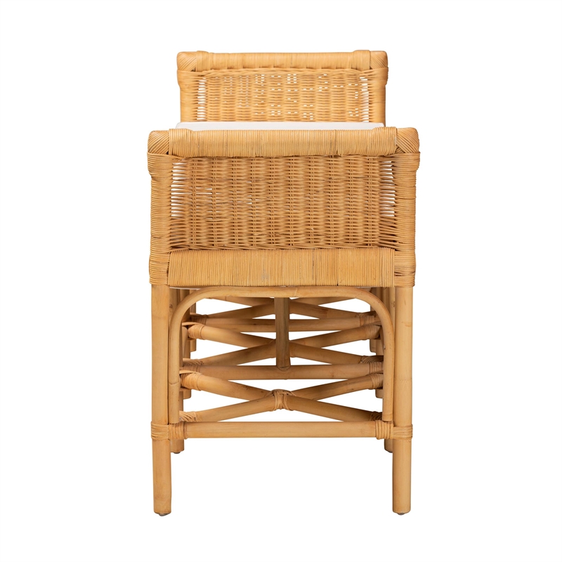 Bowery Hill Contemporary Bohemian Natural Brown Rattan Bench