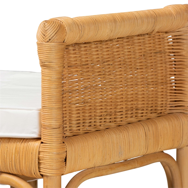 Bowery Hill Contemporary Bohemian Natural Brown Rattan Bench