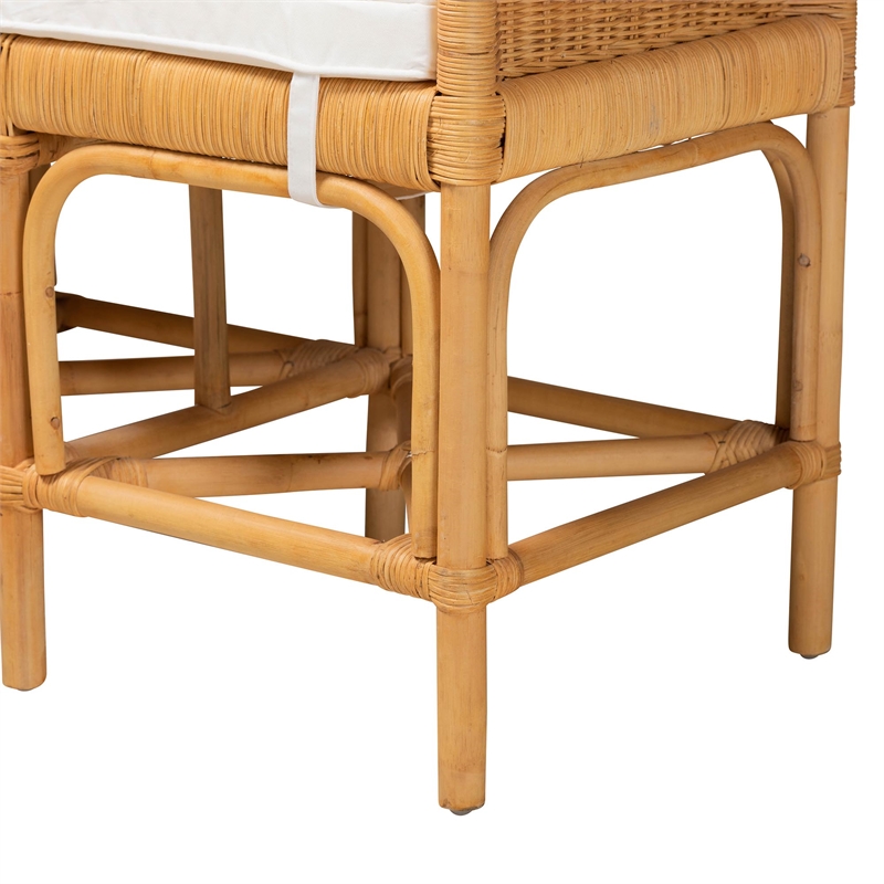 Bowery Hill Contemporary Bohemian Natural Brown Rattan Bench