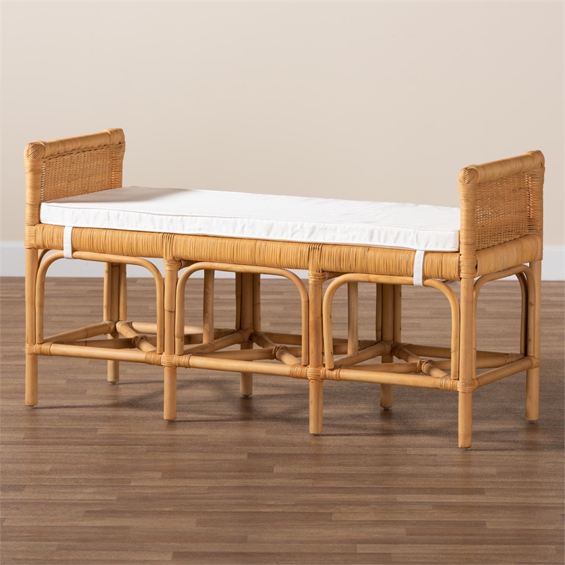 Bowery Hill Contemporary Bohemian Natural Brown Rattan Bench