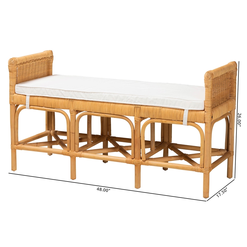 Bowery Hill Contemporary Bohemian Natural Brown Rattan Bench