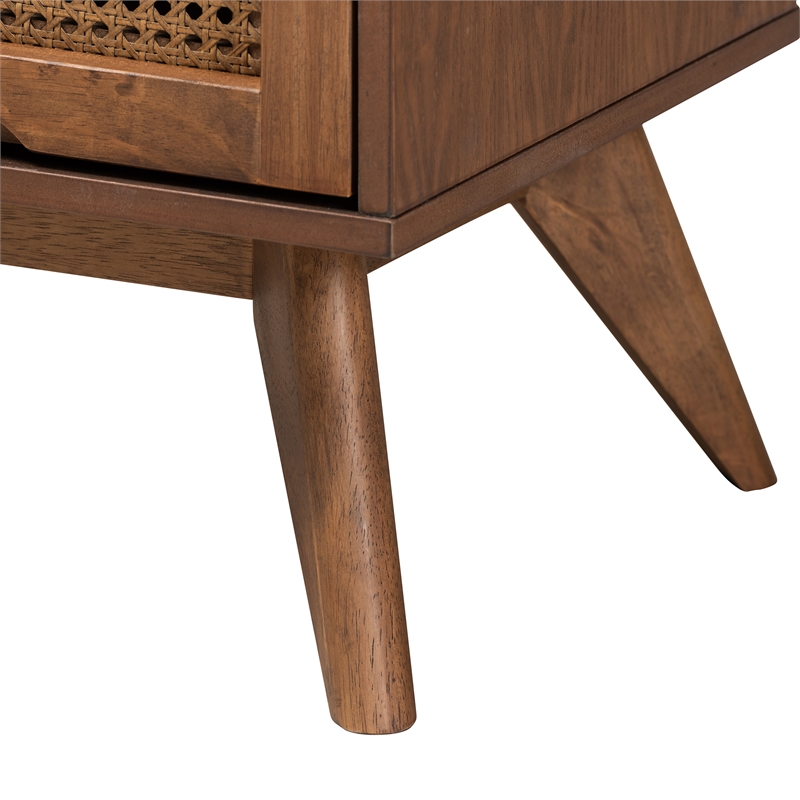 Bowery Hill Ash Walnut Wood 3-Piece King Size Bedroom Set with Rattan