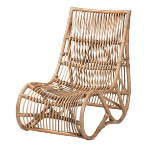 Bowery Hill Contemporary Bohemian Natural Rattan Lounge Chair