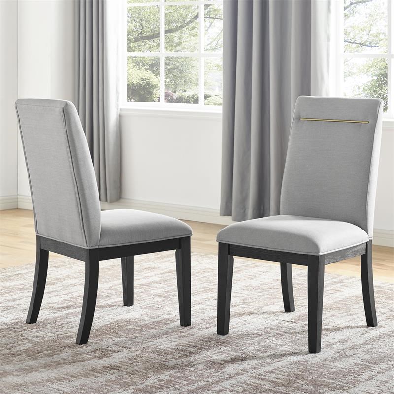 Bowery Hill Gray Fabric and Rubbed Charcoal Dining Side Chair