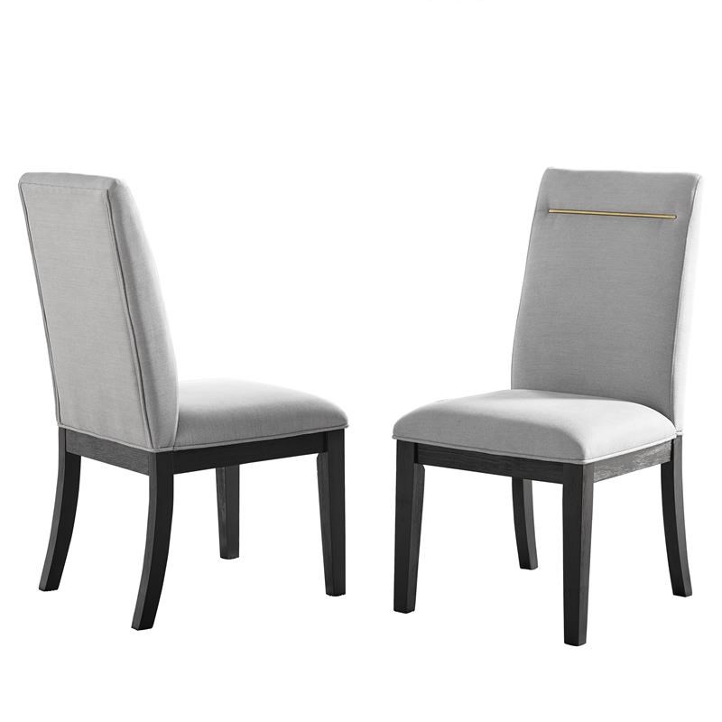 Bowery Hill Gray Fabric and Rubbed Charcoal Dining Side Chair