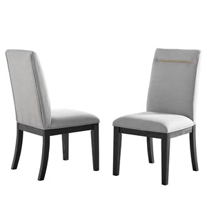 Bowery Hill Gray Fabric and Rubbed Charcoal Dining Side Chair