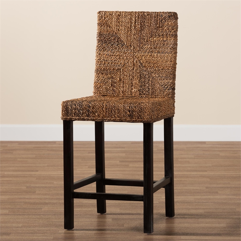 Bowery Hill Dark Brown Mahogany Wood and Seagrass Counter Stool