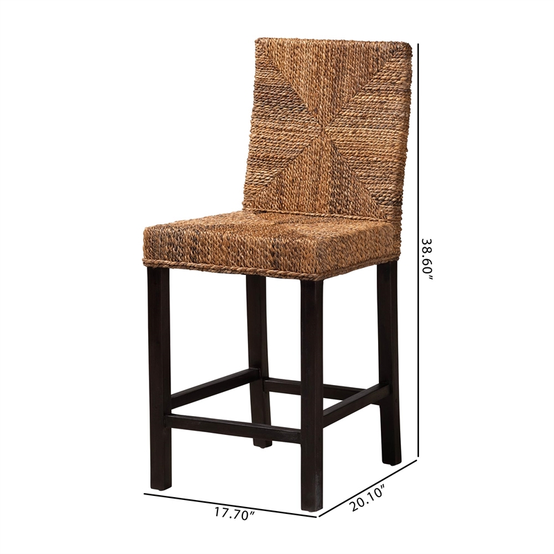 Bowery Hill Dark Brown Mahogany Wood and Seagrass Counter Stool