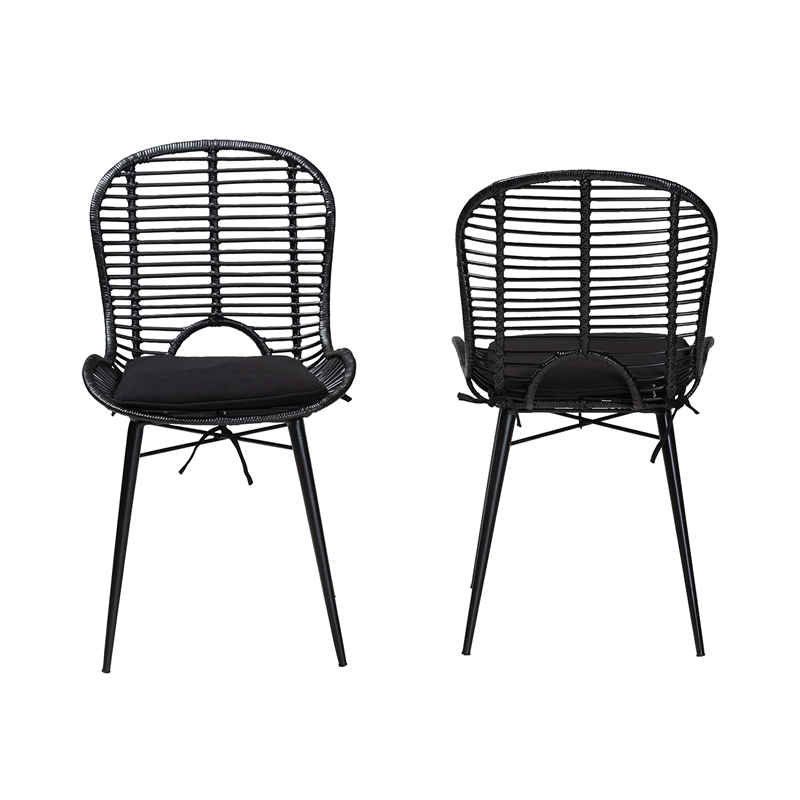 Bowery Hill Bohemian Black Finished Rattan and Metal Dining Chair