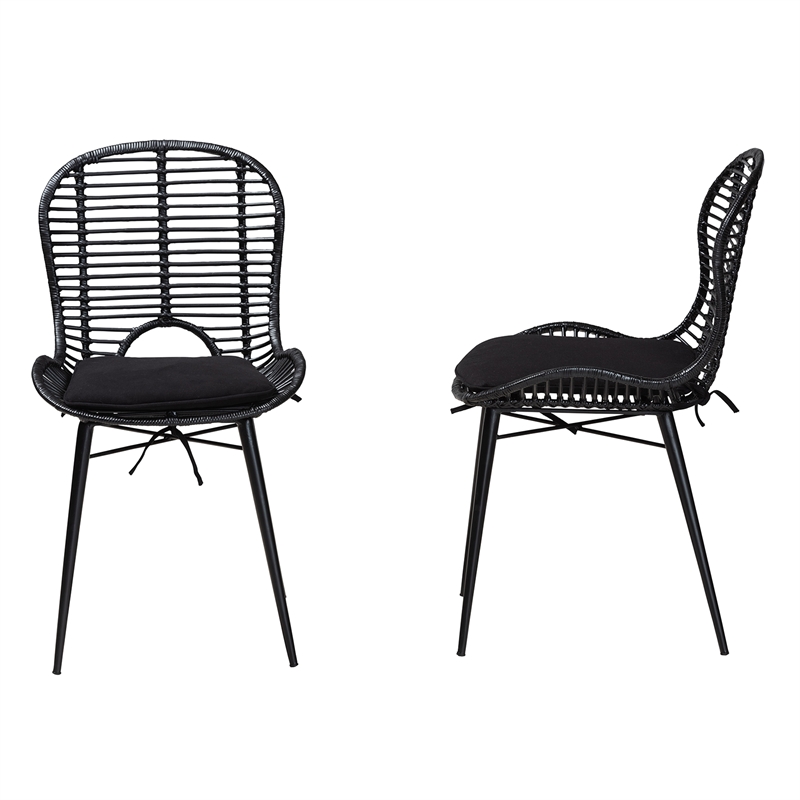 Bowery Hill Bohemian Black Finished Rattan and Metal Dining Chair