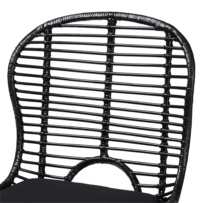 Bowery Hill Bohemian Black Finished Rattan and Metal Dining Chair