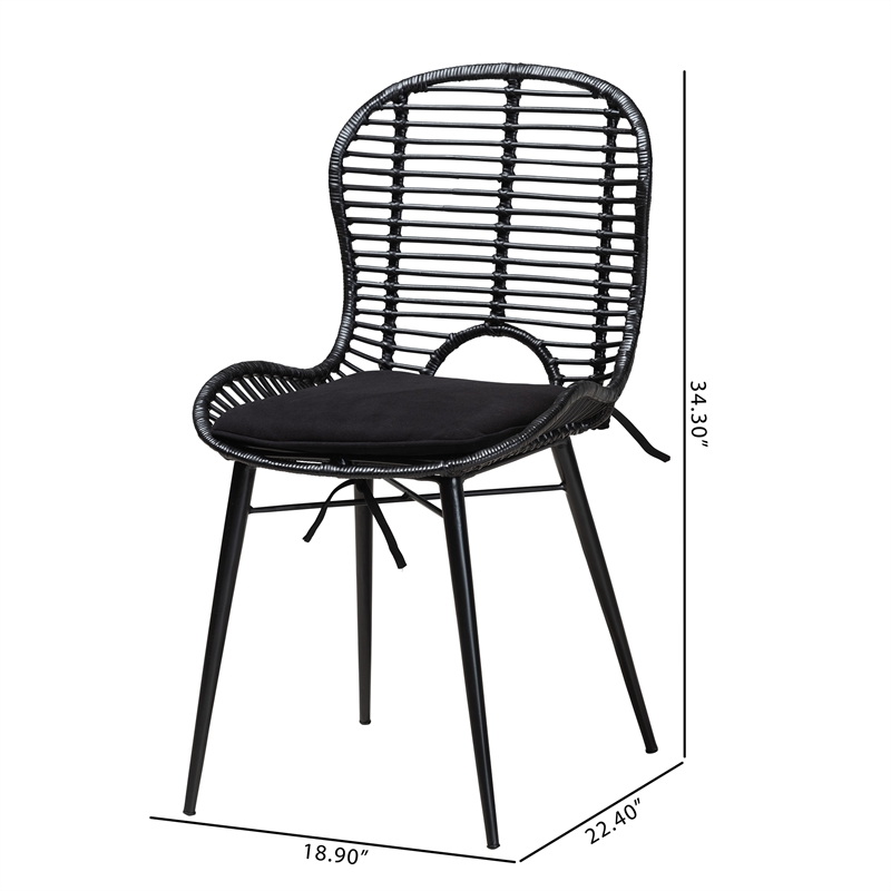 Bowery Hill Bohemian Black Finished Rattan and Metal Dining Chair