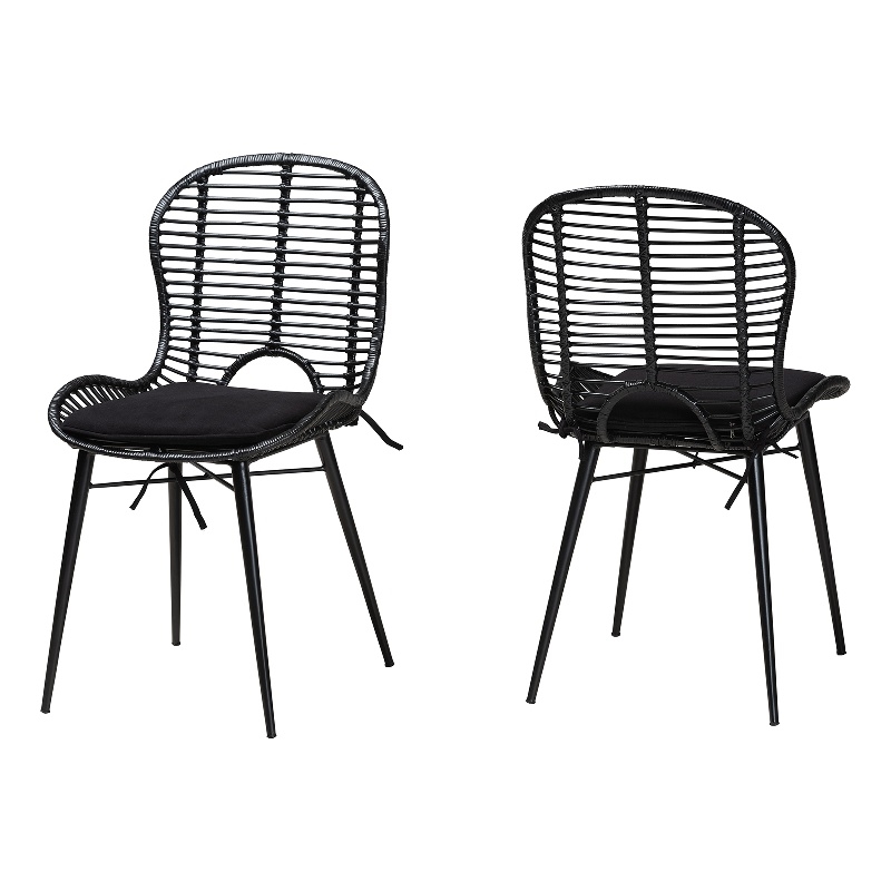 Bowery Hill Bohemian Black Finished Rattan and Metal Dining Chair