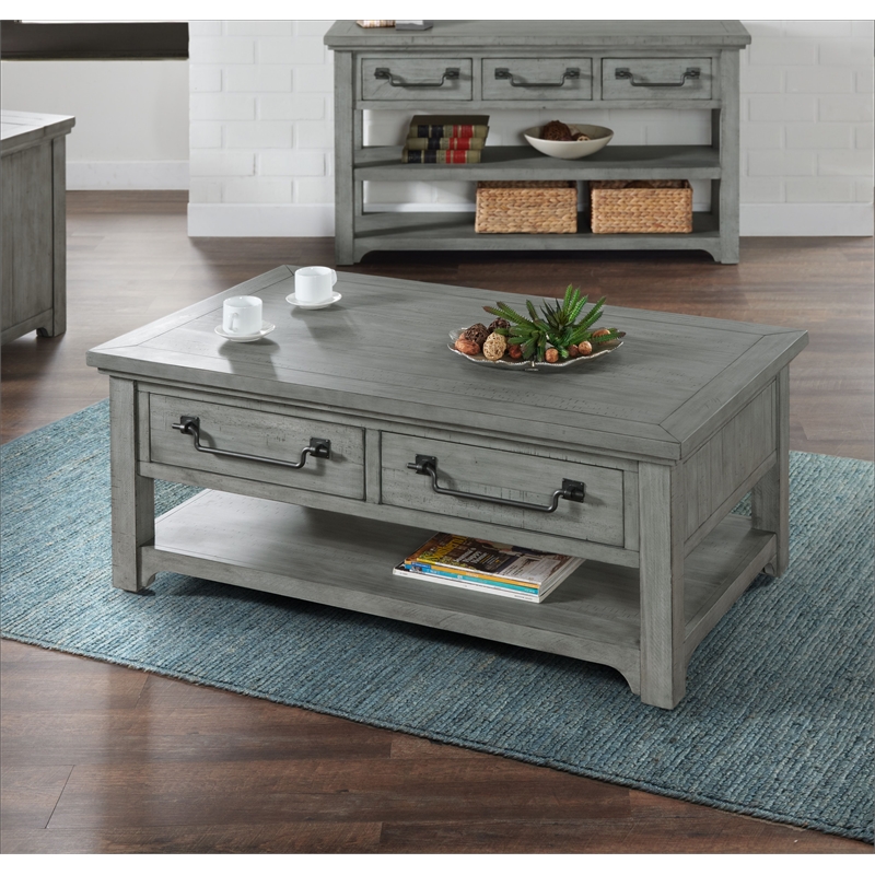 Bowery Hill Contemporary Dove Gray 2-Drawer Wood Coffee Table