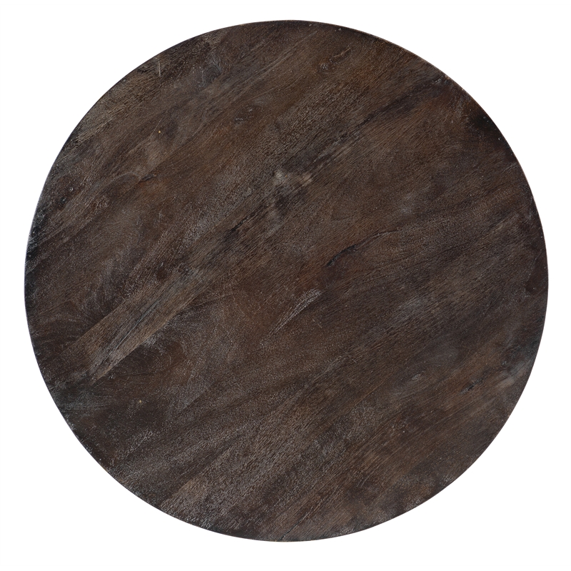 Bowery Hill Modern Carved Round Cocktail Table in Brown Wood