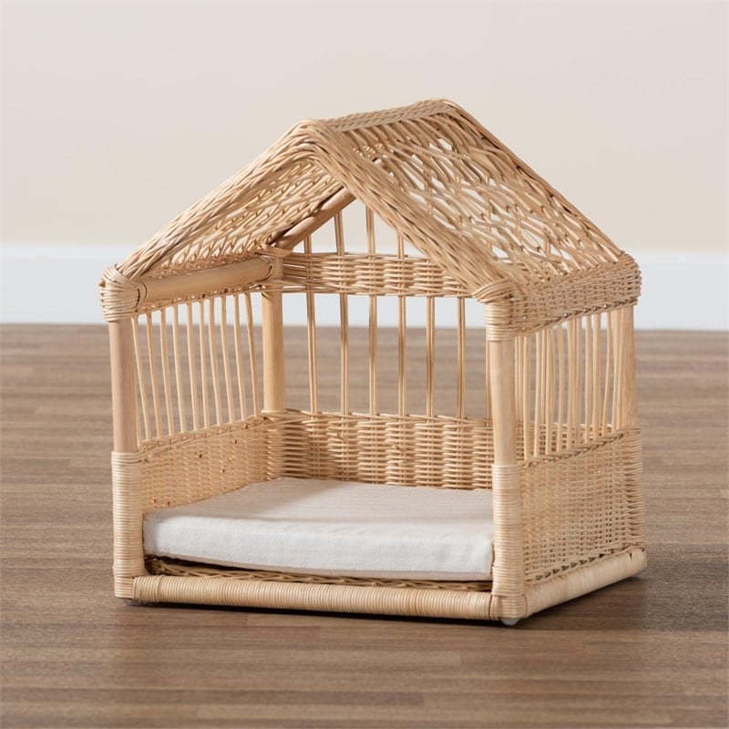 Bowery Hill Contemporary Bohemian Natural Brown Rattan Pet Bed