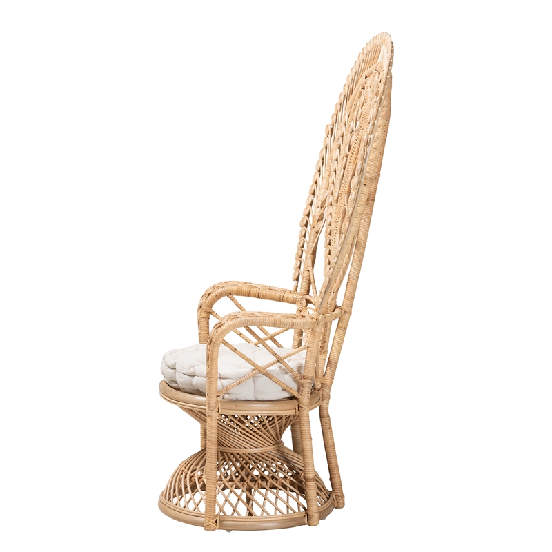 Bowery Hill Modern Bohemian Natural Brown Rattan Peacock Accent Chair