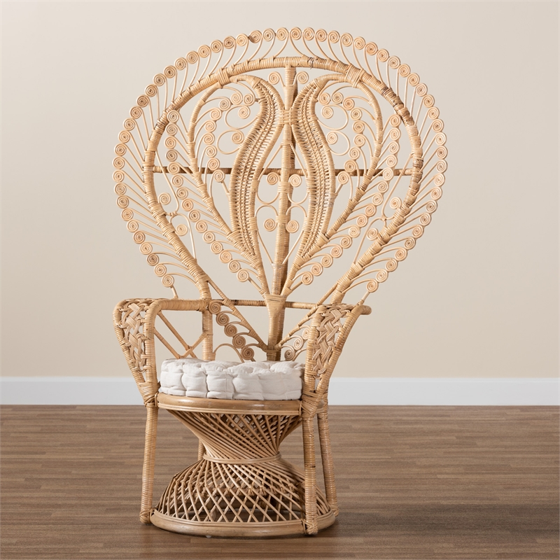 Bowery Hill Modern Bohemian Natural Brown Rattan Peacock Accent Chair