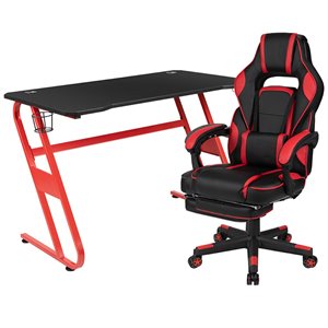 Bowery Hill Gaming Desk and Racing Reclining Chair Set in Black and Red