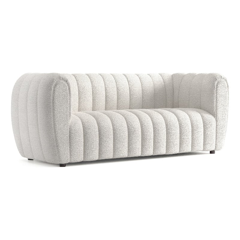 Bowery Hill Modern Boucle Fabric Channel Tufted Sofa in Off White