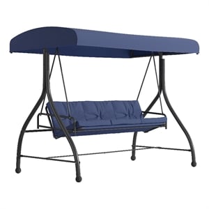 Bowery Hill 3-Seat Metal Patio Swing & Bed Canopy Hammock in Navy